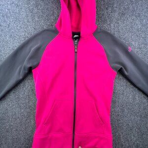 Adidas Girls Jacket 14 Large Gray Pink Hoodie Full Zip w Logo Fleece Inside